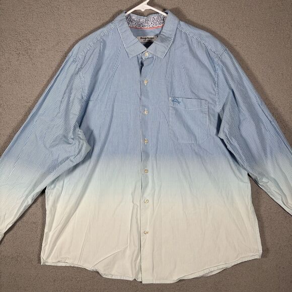 Tommy Bahama Pima Cotton Button Down Shirt Blue White Stripe Mens Size 2XL Ombre - Picture 2 of 13